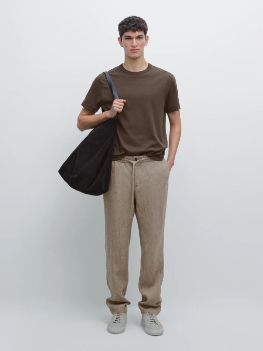 Zdjęcie produktu Spodnie Z Lnu Z Efektem Sprania Total Look - Brązowy - - Massimo Dutti - Mężczyzna