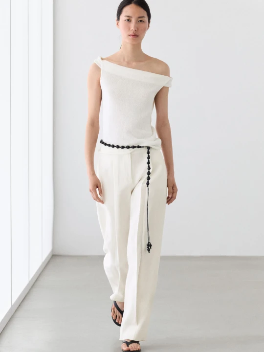 Zdjęcie produktu Spodnie Z Lnu Z Zakładkami - Biały Złamany - Massimo Dutti - Female