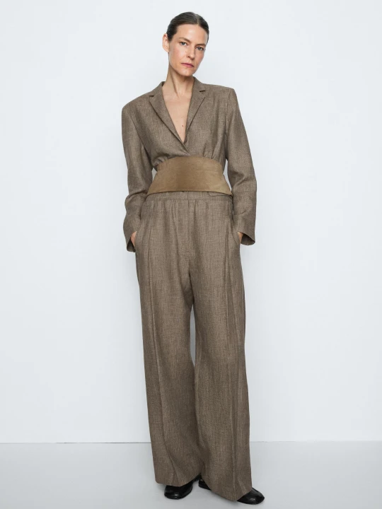 Zdjęcie produktu Spodnie Z Melanżowym Wykończeniem – Studio - Zielonkawy - Massimo Dutti - Female