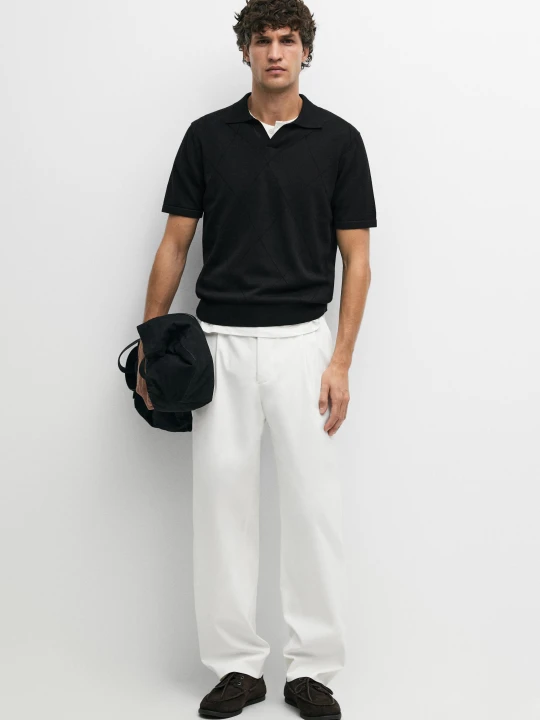 Zdjęcie produktu Spodnie Z Mieszanki Bawełny - Biały - Massimo Dutti - Male