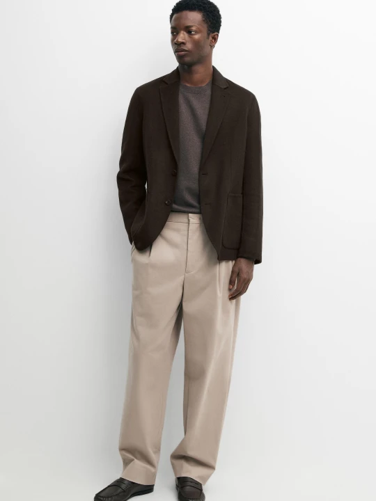 Zdjęcie produktu Spodnie Z Mieszanki Bawełny Z Zakładkami - Szary Mysi - Massimo Dutti - Male