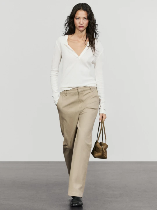 Zdjęcie produktu Spodnie Z Mieszanki Bawełny Ze Stretchem - Beżowy - Massimo Dutti - Female