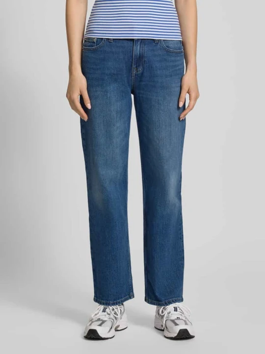 Zdjęcie produktu spodnie z prostymi nogawkami z mieszanka bawełny model 'SOPHIE' Tommy Jeans Ciemnoniebieski