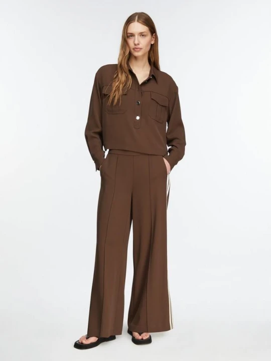 Zdjęcie produktu Spodnie Wide Leg z kontrastowymi paskami comma brązowy