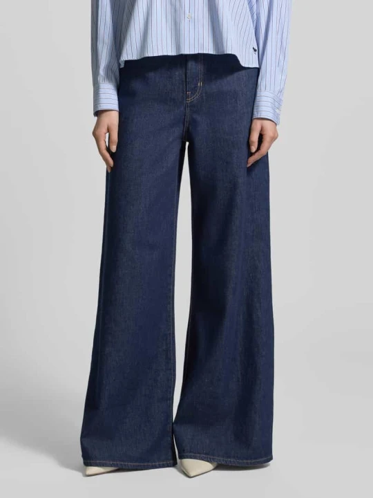 Zdjęcie produktu Spodnie z szerokimi nogawkami krój loose fit Jeansy z czystej Bawełna Model 'VEGA' Weekend Max Mara Ciemnoniebieski
