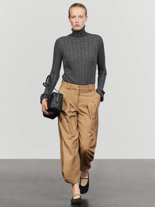 Zdjęcie produktu Spodnie Z Wełną I Zakładkami - Wielbłądzi - Massimo Dutti - Female