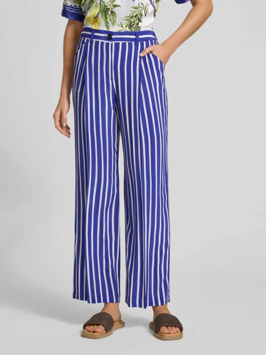 Zdjęcie produktu Spodnie z wiskozy w deseń allover Marc Cain Królewski niebieski