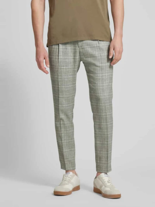Zdjęcie produktu Spodnie z zakładkami w pasie o kroju slim fit z dodatkiem lnu model ‘SAND’ CINQUE Beżowy