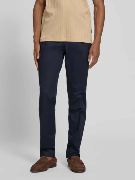 Zdjęcie produktu Spodnie z zakładkami w pasie o kroju slim fit z mieszanki bawełny model 'GETLIN251F3' Hugo Granatowy