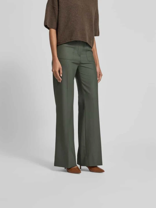 Zdjęcie produktu Spodnie z zakładkami w pasie o kroju straight fit z dodatkiem wełny Victoria Beckham Trzcinowy