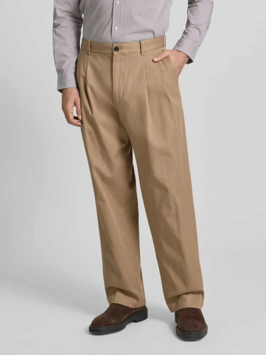 Zdjęcie produktu Spodnie z zakładkami w pasie o szerokim kroju z czystej bawełny Tommy Hilfiger Beżowy