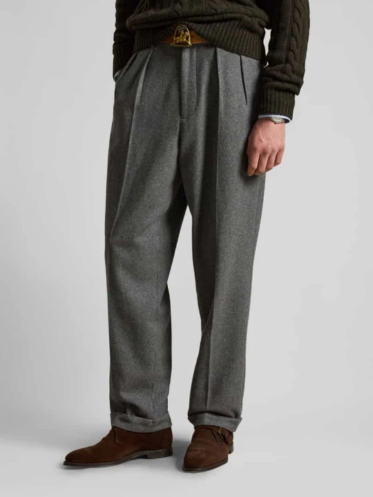 Zdjęcie produktu Spodnie z zakładkami w pasie z wełny z zakładką w pasie Polo Ralph Lauren Jasnoszary melanż