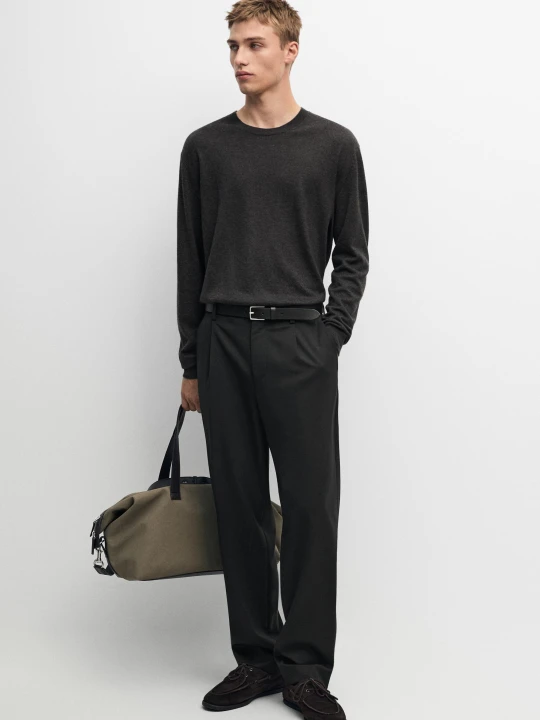 Zdjęcie produktu Spodnie Z Zakładkami Z Mieszanki Chłodnej Wełny - Czarny - Massimo Dutti - Male