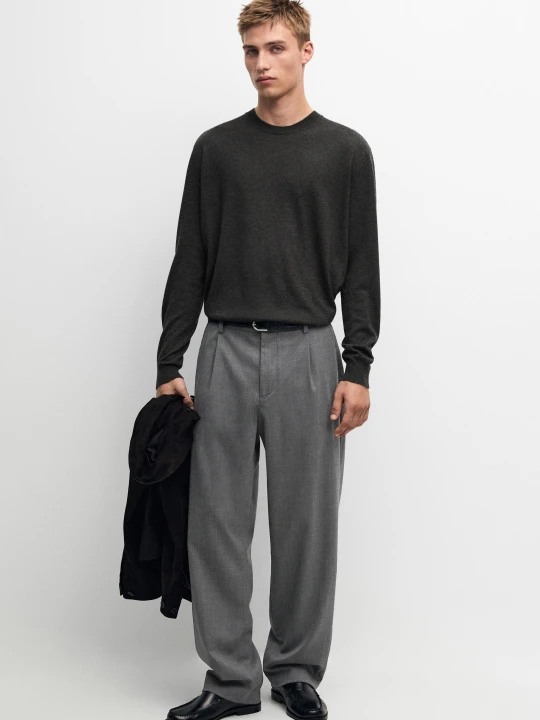 Zdjęcie produktu Spodnie Z Zakładkami Z Wełny Typu Cold Wool - Szary Średni - - Massimo Dutti - Male