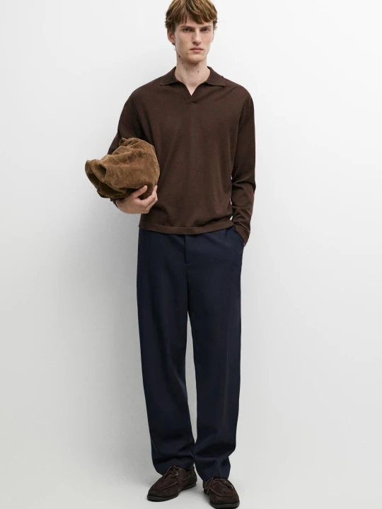 Zdjęcie produktu Spodnie Strukturalne Ze 100% Chłodnej Wełny - Granatowy - Massimo Dutti - Male