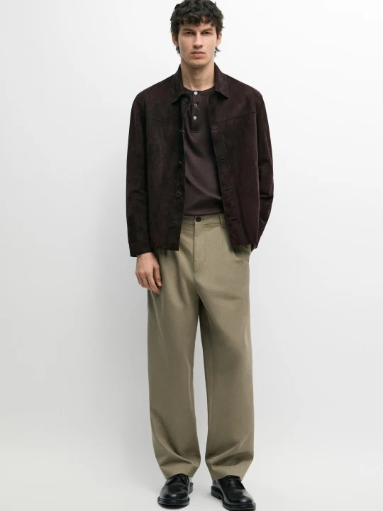 Zdjęcie produktu Spodnie Ze 100% Bawełny Z Podwójnymi Zakładkami - Oliwkowy - Massimo Dutti - Male