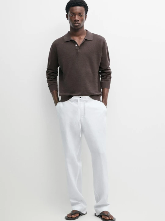 Zdjęcie produktu Spodnie Ze 100% Lnu Z Gumką W Pasie - Biały - Massimo Dutti - Male