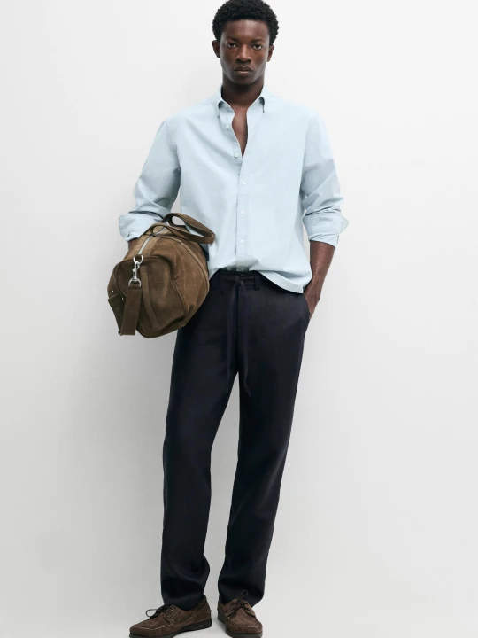 Zdjęcie produktu Spodnie Ze 100% Lnu Z Gumką W Pasie - Granatowy - Massimo Dutti - Male