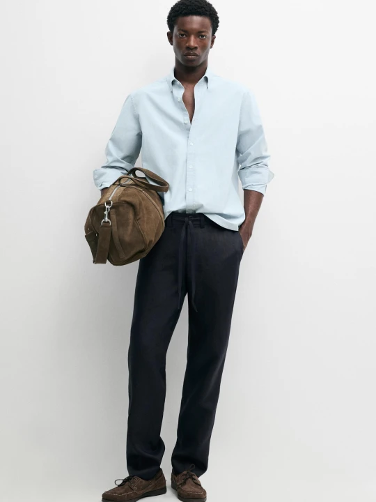 Zdjęcie produktu Spodnie Ze 100% Lnu Z Gumką W Pasie - Granatowy - - Massimo Dutti - Mężczyzna