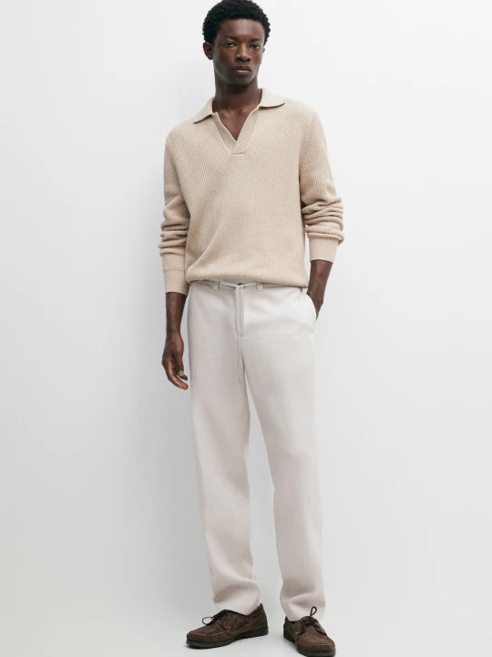 Zdjęcie produktu Spodnie Ze 100% Lnu Z Gumką W Pasie - Jasny Beż - Massimo Dutti - Male