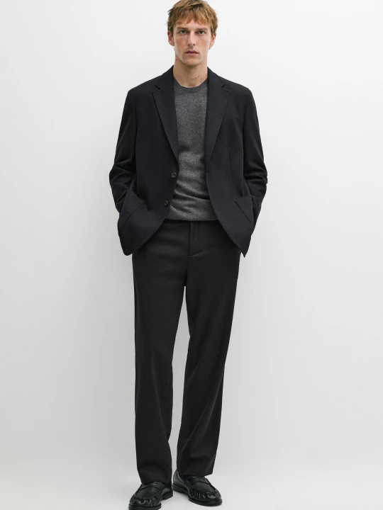 Zdjęcie produktu Spodnie Ze 100% Wełny – Total Look - Granatowy - Massimo Dutti - Male