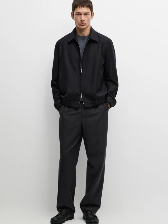 Zdjęcie produktu Spodnie Ze 100% Wełny W Stylu Total Look - Granatowy - Massimo Dutti - Male