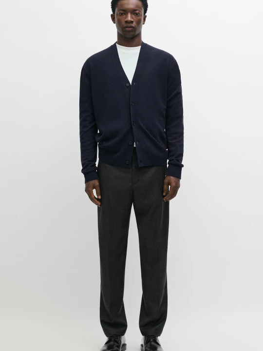 Zdjęcie produktu Spodnie Ze 100% Wełny, Zamszowy Detal W Talii - Szary - Massimo Dutti - Male