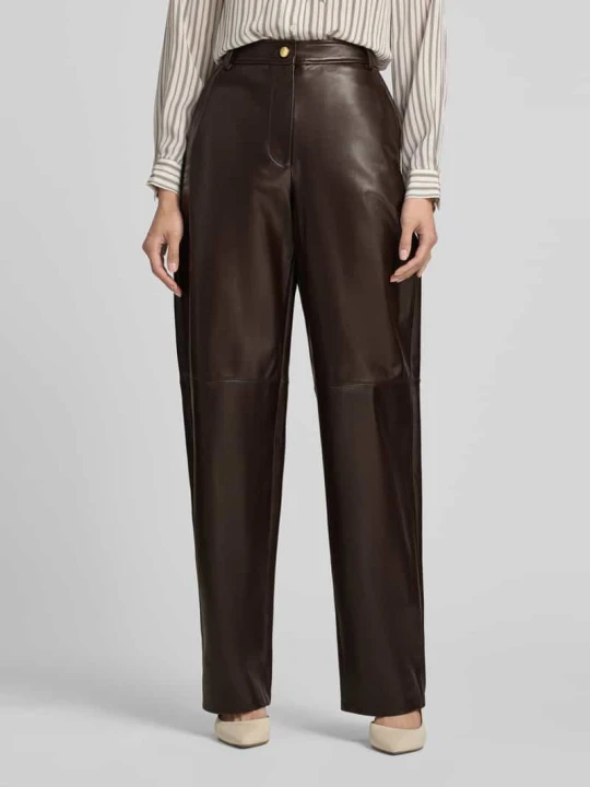 Zdjęcie produktu Spodnie ze skóry o kroju tapered fit z naturalnej skóry jagnięcej Max Mara Ciemnobrązowy
