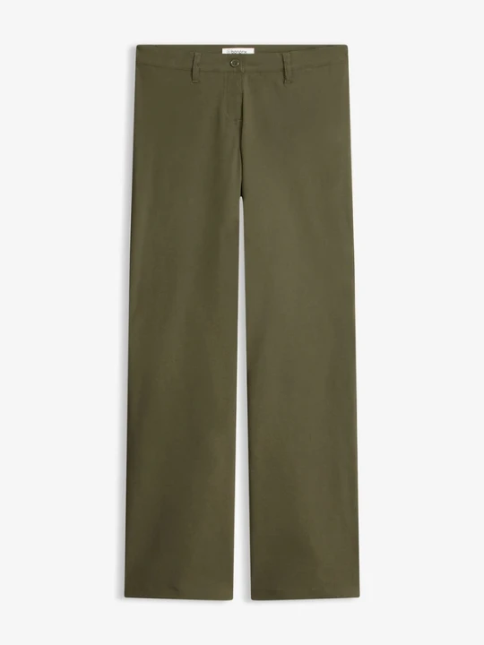 Zdjęcie produktu Spodnie ze stretchem o kroju bootcut BonPrix zielony