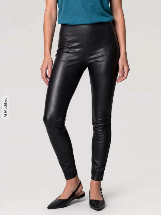 Zdjęcie produktu Spodnie ze sztucznej skóry o kroju slim fit z mieszanki wiskozy model 'RESA' RAFFAELLO ROSSI Czarny