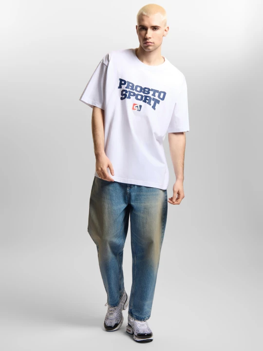 Zdjęcie produktu Sport t-shirt boxy męski bawełniany biały Klasyk
