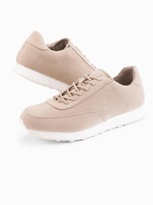 Zdjęcie produktu Sportowe męskie buty sneakersy z ekoskóry o zamszowym wykończeniu – piaskowe V4 - Rozmiar: 40 Ombre Clothing piaskowy