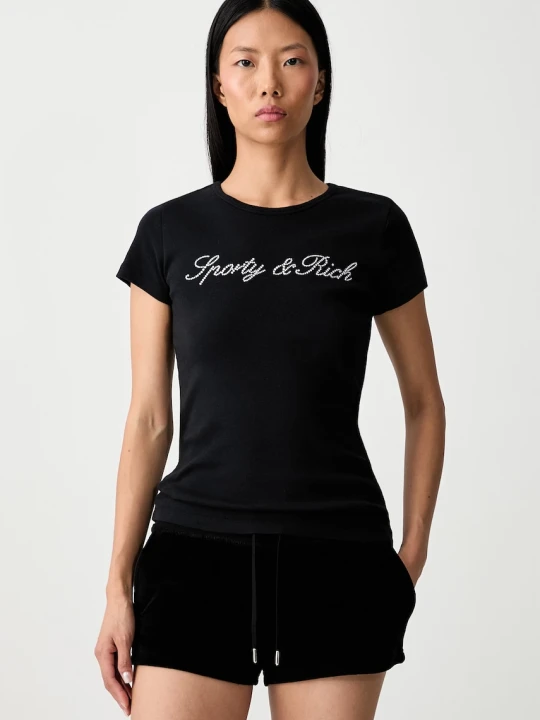 Zdjęcie produktu Sporty & Rich Signature Logo Krystal T-shirt bawełniany damski