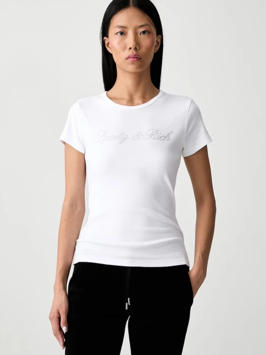 Zdjęcie produktu Sporty & Rich Signature Logo Krystal T-shirt bawełniany damski