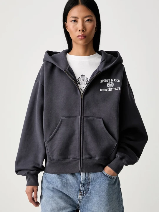 Zdjęcie produktu Sporty & Rich Varsity Crest bluza rozpinana z kapturem bawełniana damska