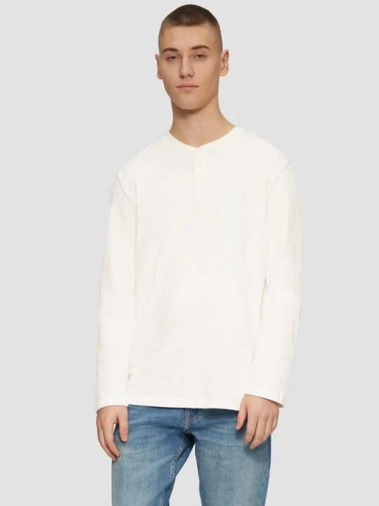 Zdjęcie produktu Sprany henley z długim rękawem z teksturowanego dżerseju QS kremowy