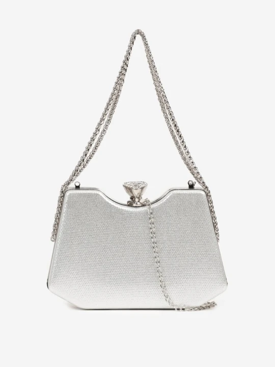 Zdjęcie produktu Srebrna Błyszcząca Torebka w Stylu Kopertówki z Odpinanym Łańcuszkiem Heriora Fashion&bags