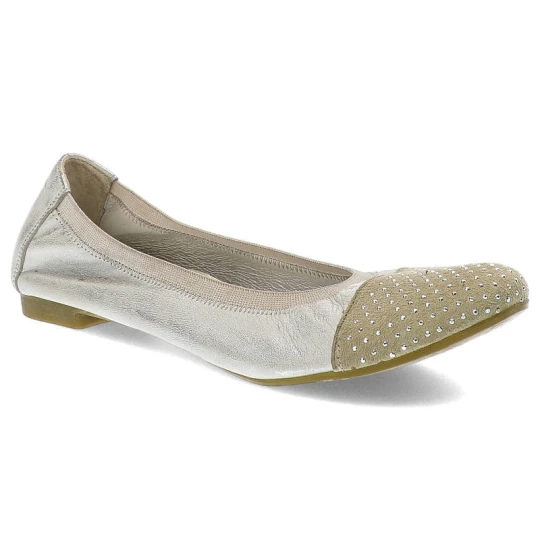 Zdjęcie produktu Baleriny damskie Exquisite, eleganckie na płaskim obcasie, srebrno-białe, 849