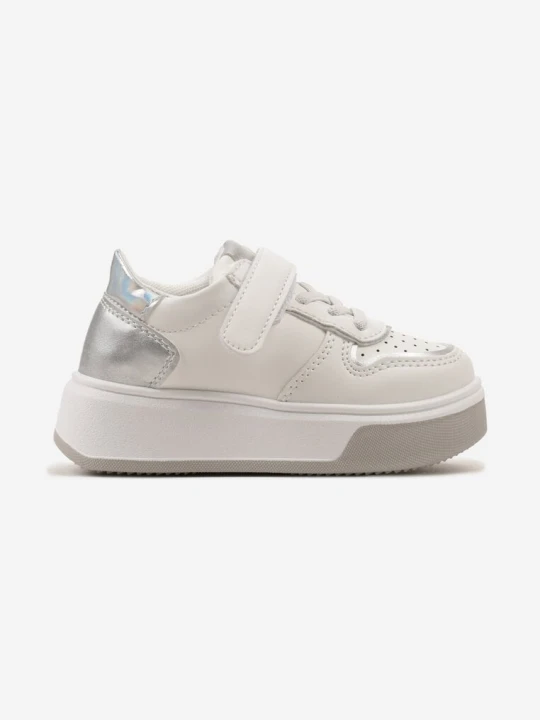 Zdjęcie produktu Srebrne Buty Sportowe Sneakersy z Rzepem i Platformą Landuela Biały