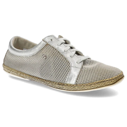 Zdjęcie produktu Espadryle damskie Lemar, perforowane ze skóry naturalnej, srebrne, 10044