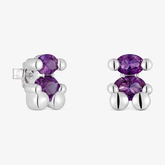 Zdjęcie produktu Srebrne Kolczyki Color Bear Lgg 13 Mm Z Motywem Misia Z Laboratoryjnie Hodowanym Szafirem Liliowego Koloru - Tous