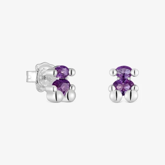 Zdjęcie produktu Srebrne Kolczyki Color Bear Lgg 8 Mm Z Motywem Misia Z Laboratoryjnie Hodowanym Szafirem Liliowego Koloru - Tous