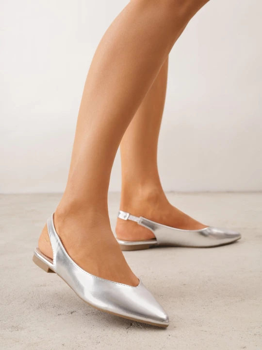 Zdjęcie produktu Srebrne Pudrowe Sandały Slingback z Noskiem w Szpic Arrilla Vices