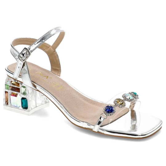 Zdjęcie produktu Srebrne Sandały S.Barski Eleganckie Buty Na Obcasie