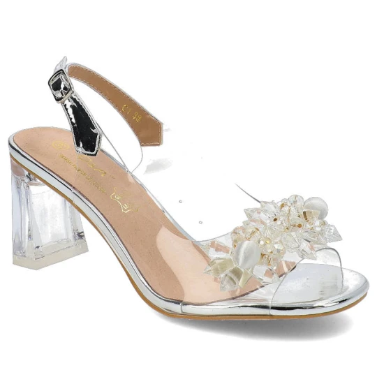 Zdjęcie produktu Srebrne Sandały S. Barski Eleganckie Buty Na Obcasie