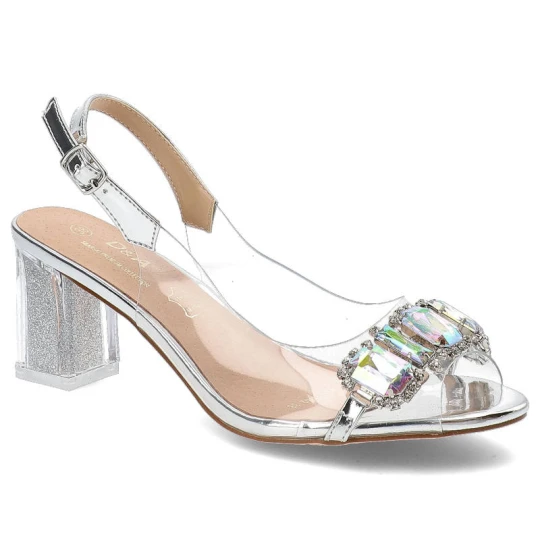 Zdjęcie produktu Srebrne Sandały S.Barski Eleganckie Buty Na Słupku