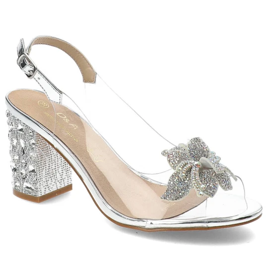 Zdjęcie produktu Srebrne Sandały S.Barski Eleganckie Buty Na Słupku