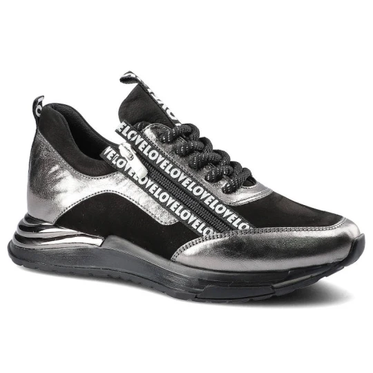 Zdjęcie produktu Sneakersy damskie Artiker, wykonane z połączenia materiałów o gładkiej i metalicznej powierzchni z klasycznym sznurowaniem, srebrne, 47C433
