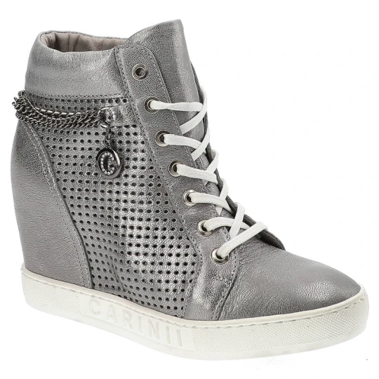 Zdjęcie produktu Sneakersy damskie Carinii, eleganckie na koturnie, srebrne, B3968_I43-000-000-B88