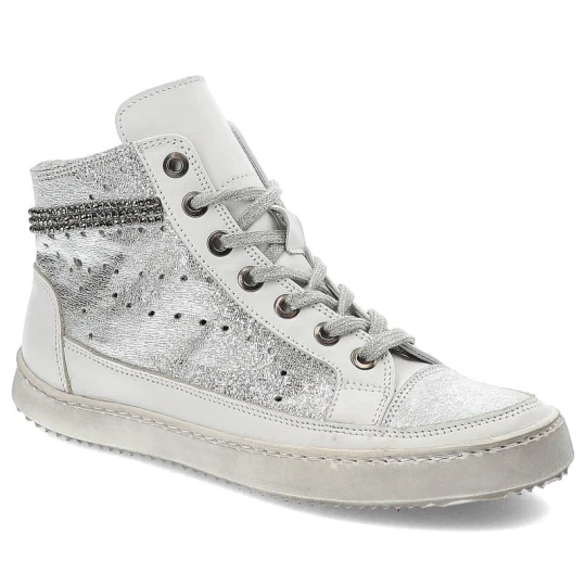 Zdjęcie produktu Sneakersy damskie Carinii, skórzane i sportowe, białe srebrne, B3334_-967-G01-000-A48